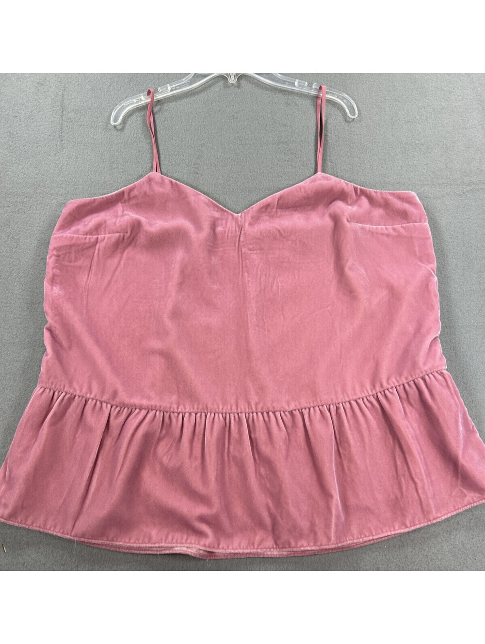 J. Crew Size 14 Tall Rose Spaghetti Strap Velvet Peplum Adj Strap Boho Peasant